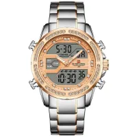 NAVIFORCE NF9190 Mens Watches Top Brand Luxury Stainless Steel Quartz Wrist Watch Men Sports Dual Time Digital Analog Clock
